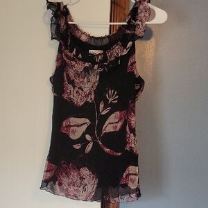 Max Studio Speciality Products floral ruffle black and magneta tank top Size M